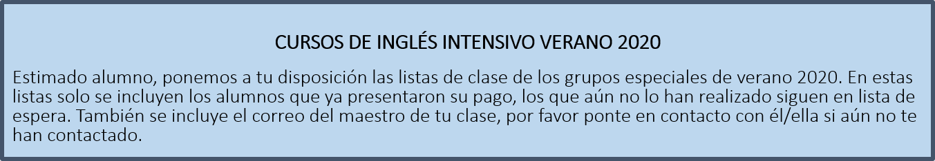 CURSOS DE INGLES INTENSIVO 2020 CURSOS DE INGLES INTENSIVO 2020